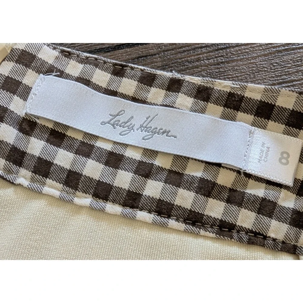 Lady Hagen Golf Skort Women's 8 Brown Cream Gingham Plaid Cotton Stretch